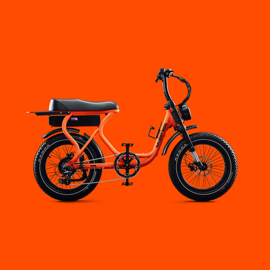 Orange e-bike from Flight Risk - FR303 with GPS, blinkers and more.