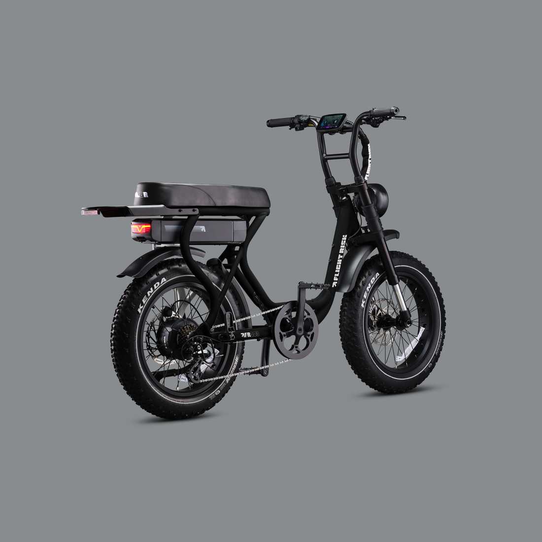Flight Risk FR303X Black electric bike, rear three-quarter view