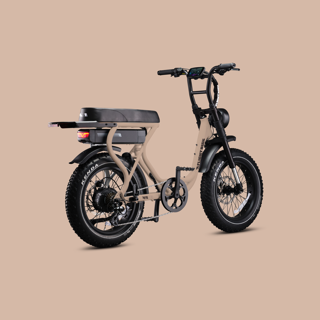 Flight Risk FR303X Champagne electric bike, rear three-quarter view