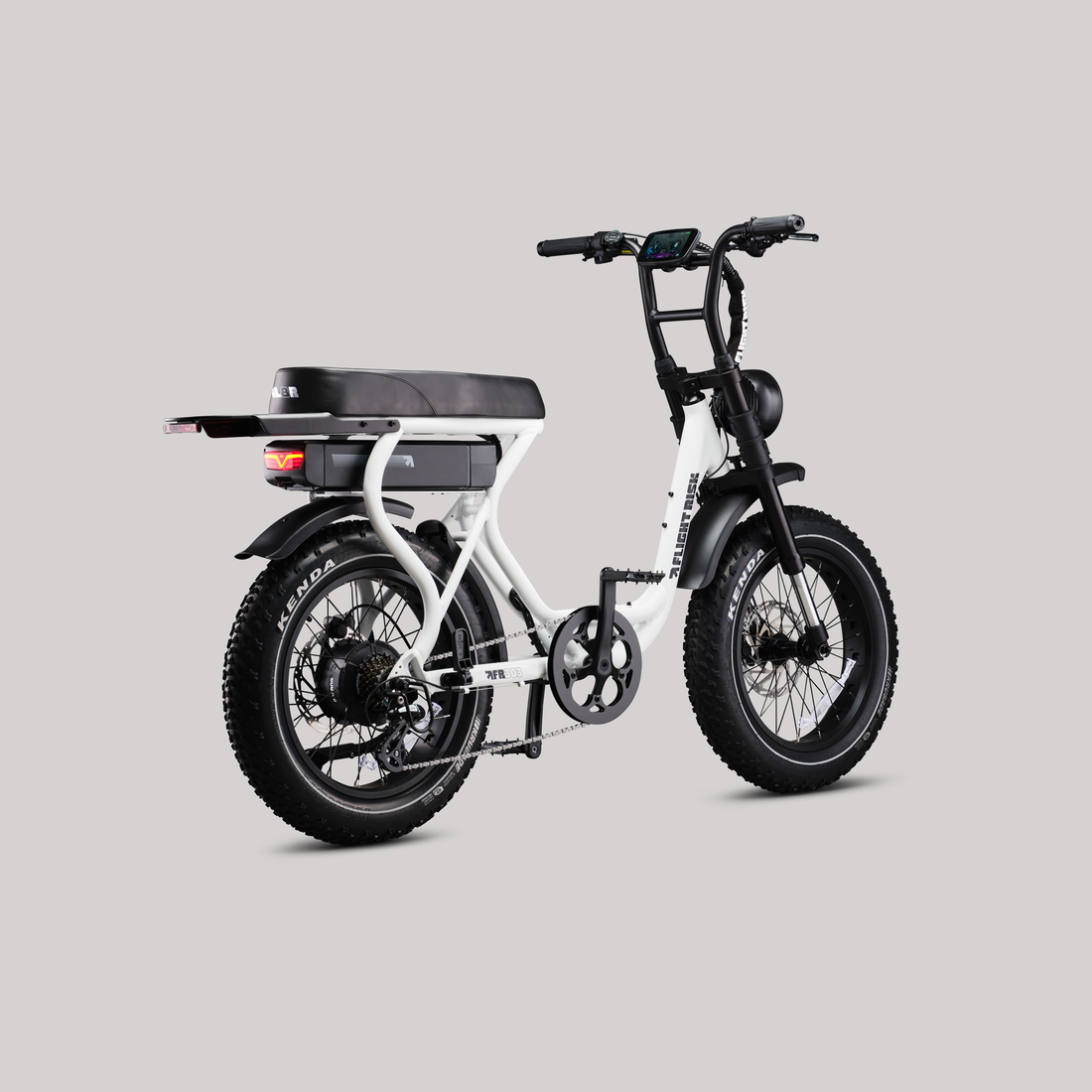 Flight Risk FR303X White electric bike, rear three-quarter view