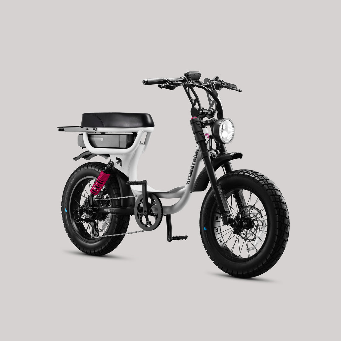 Flight Risk FR333X White electric bike, front three-quarter view