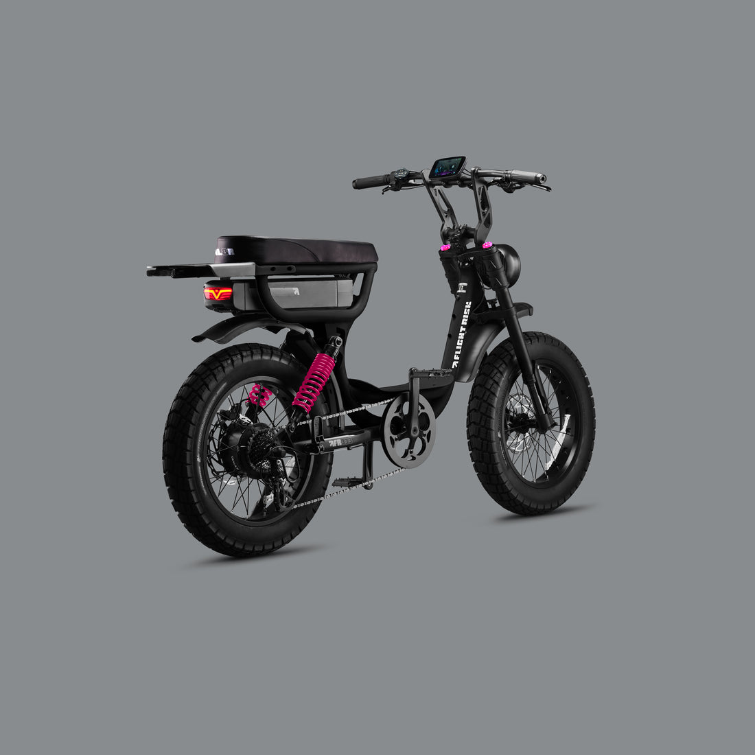 Flight Risk FR333X Black electric bike, rear three-quarter view