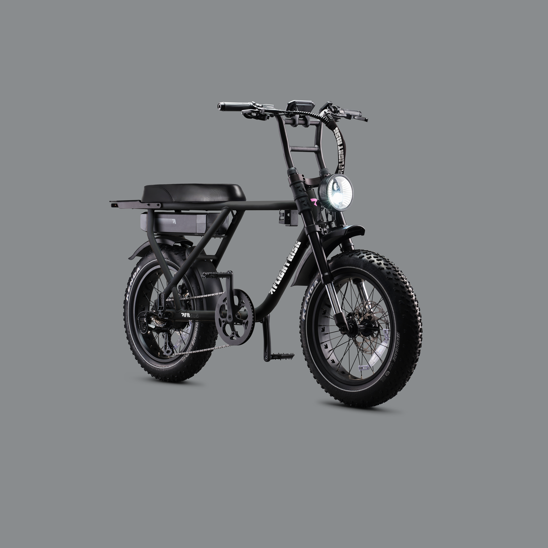 Flight Risk FR505X Black electric bike, front three-quarter view