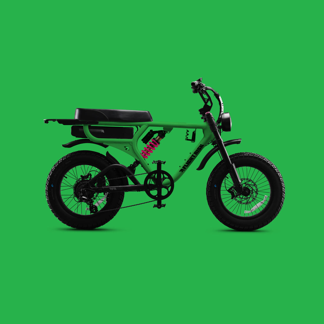 Flight Risk FR555X Green electric bike, side view