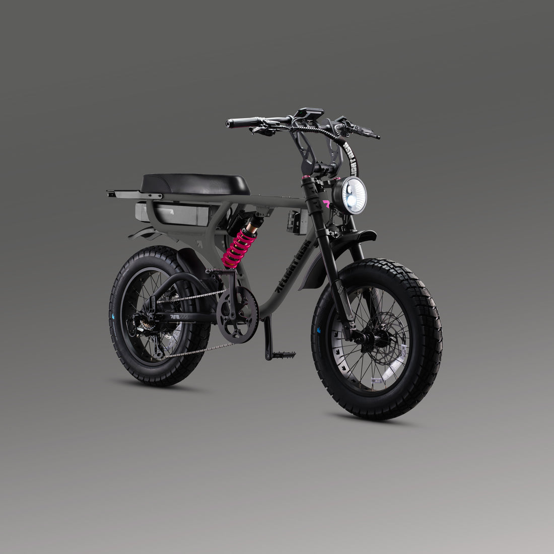 Flight Risk FR555X Metallic Gunmetal electric bike, front three-quarter view