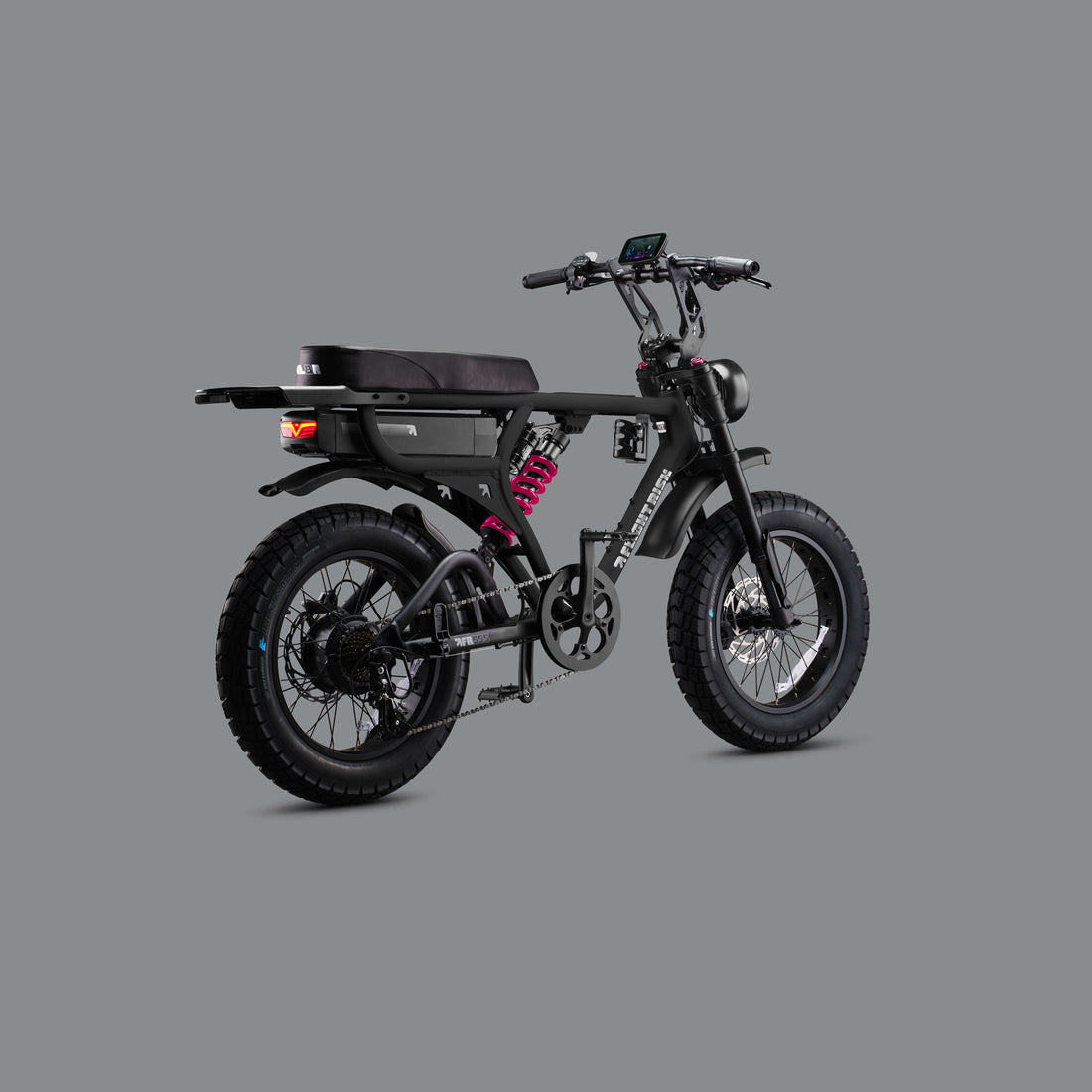 Flight Risk FR555X Black electric bike, rear three-quarter view
